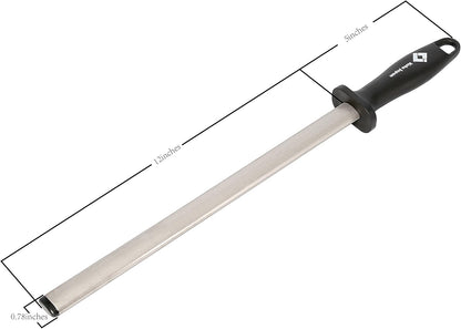 12 in. Diamond Carbon Steel Professional Knife Sharpener Rod | Kitchen, Home or Hunting | Master Chef, Hunter or Home Gourmet Blade Sharpening Rod or Stick