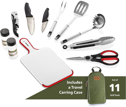 Camp Kitchen Cooking Utensil Set Travel Organizer Grill Accessories Portable Compact Gear for Backpacking BBQ Camping Hiking Travel Cookware Kit Water Resistant Case
