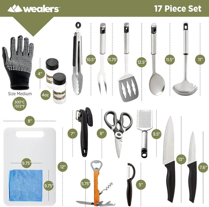 Camp Kitchen Cooking Utensil Set Travel Organizer Grill Accessories Portable Compact Gear for Backpacking BBQ Camping Hiking Travel Cookware Kit Water Resistant Case