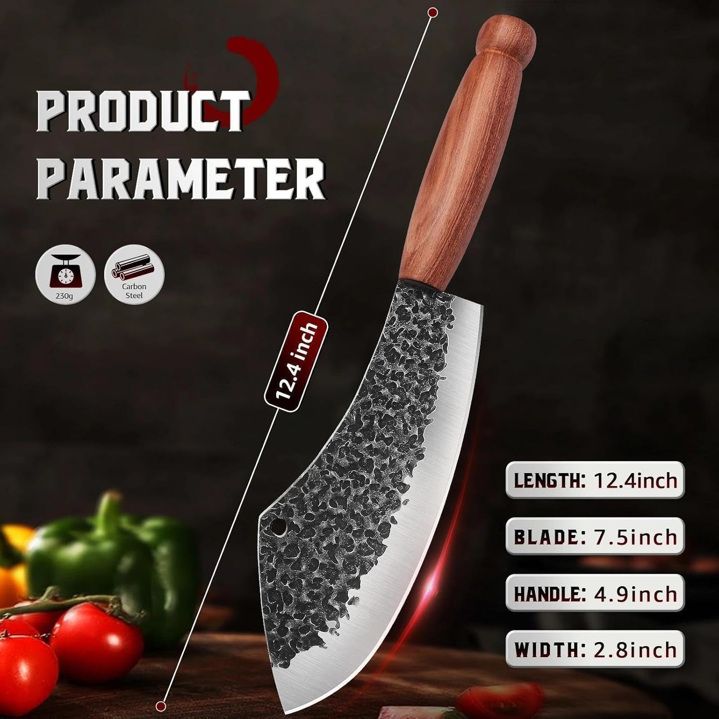 Hand Forged Meat Cleaver Butcher Knife with Leather Sheath | Ultra Sharp / High Carbon Steel / Ergonomic Non-Slip Grip / Multipurpose Chef Knife for Kitchen Outdoor, Gift for Man Women