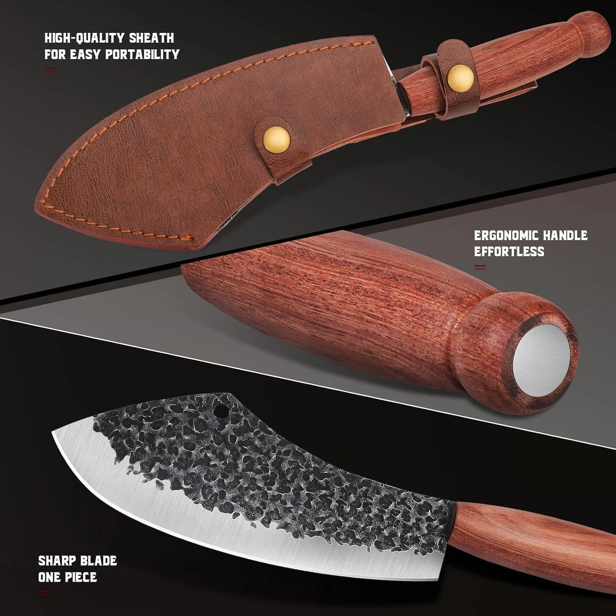 Hand Forged Meat Cleaver Butcher Knife with Leather Sheath | Ultra Sharp / High Carbon Steel / Ergonomic Non-Slip Grip / Multipurpose Chef Knife for Kitchen Outdoor, Gift for Man Women