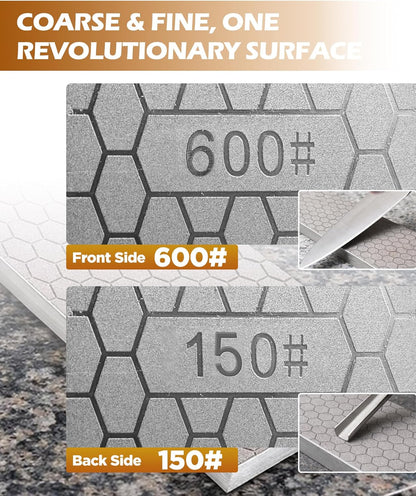 Diamond Sharpening Stone Set, 150/600 Grit Double-Sided Diamond Plate Sharpening Stone with Angle Guide & Non-Slip Silicone Mat – Restoration & Sharpening Diamond Plate for Axes, Knives