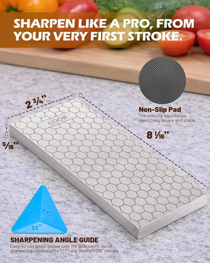 Diamond Sharpening Stone Set, 150/600 Grit Double-Sided Diamond Plate Sharpening Stone with Angle Guide & Non-Slip Silicone Mat – Restoration & Sharpening Diamond Plate for Axes, Knives