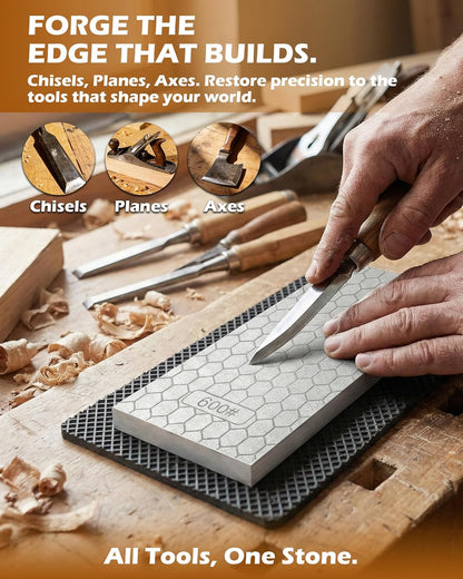Diamond Sharpening Stone Set, 150/600 Grit Double-Sided Diamond Plate Sharpening Stone with Angle Guide & Non-Slip Silicone Mat – Restoration & Sharpening Diamond Plate for Axes, Knives