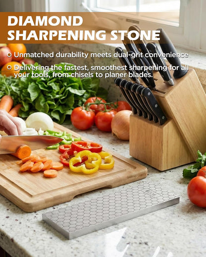 Diamond Sharpening Stone Set, 150/600 Grit Double-Sided Diamond Plate Sharpening Stone with Angle Guide & Non-Slip Silicone Mat – Restoration & Sharpening Diamond Plate for Axes, Knives