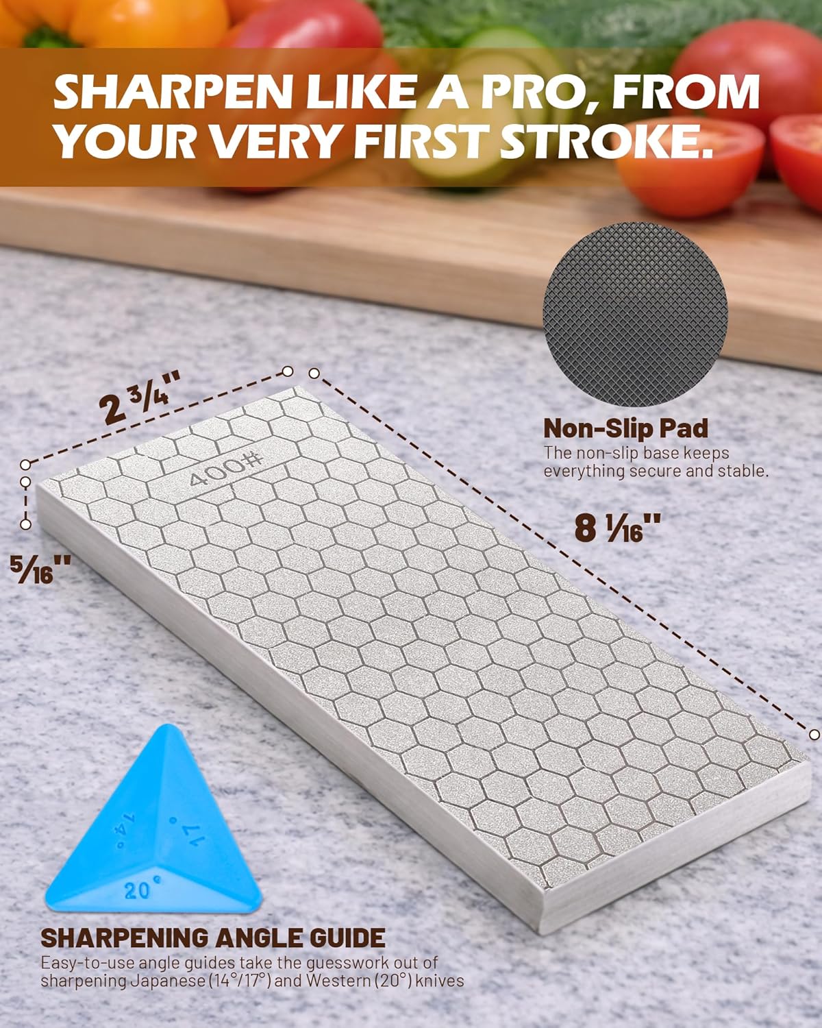 Diamond Sharpening Stone Set, 150/600 Grit Double-Sided Diamond Plate Sharpening Stone with Angle Guide & Non-Slip Silicone Mat – Restoration & Sharpening Diamond Plate for Axes, Knives