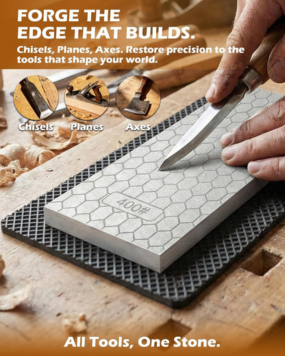 Diamond Sharpening Stone Set, 150/600 Grit Double-Sided Diamond Plate Sharpening Stone with Angle Guide & Non-Slip Silicone Mat – Restoration & Sharpening Diamond Plate for Axes, Knives