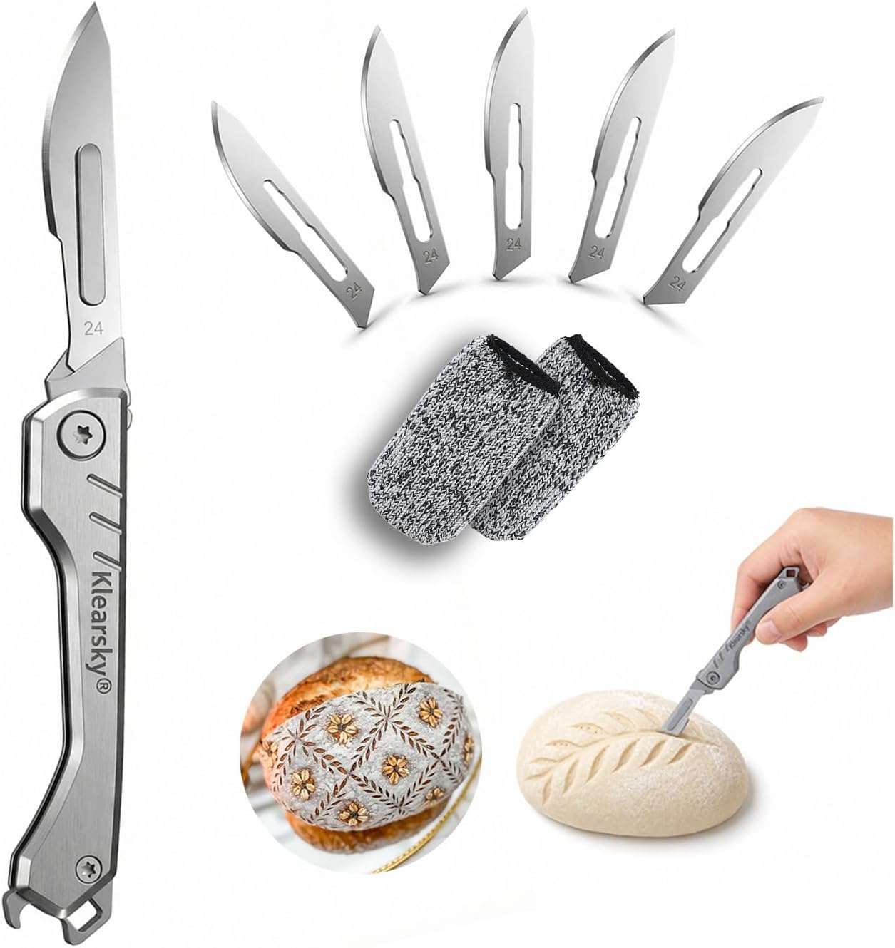 Premium Bread Lame, Stainless Steel Sourdough Scoring Tool with Foldable Safe Design, Bread Dough Scoring Knife with 5 Replacement Blades