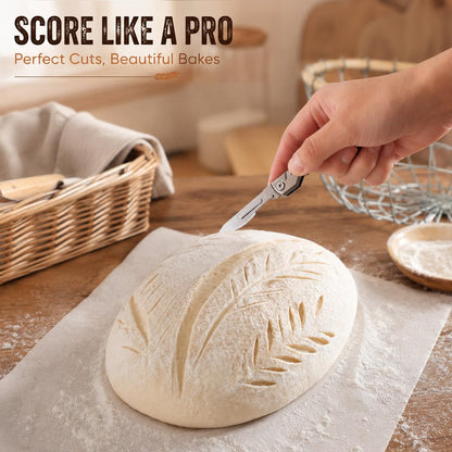 Premium Bread Lame, Stainless Steel Sourdough Scoring Tool with Foldable Safe Design, Bread Dough Scoring Knife with 5 Replacement Blades
