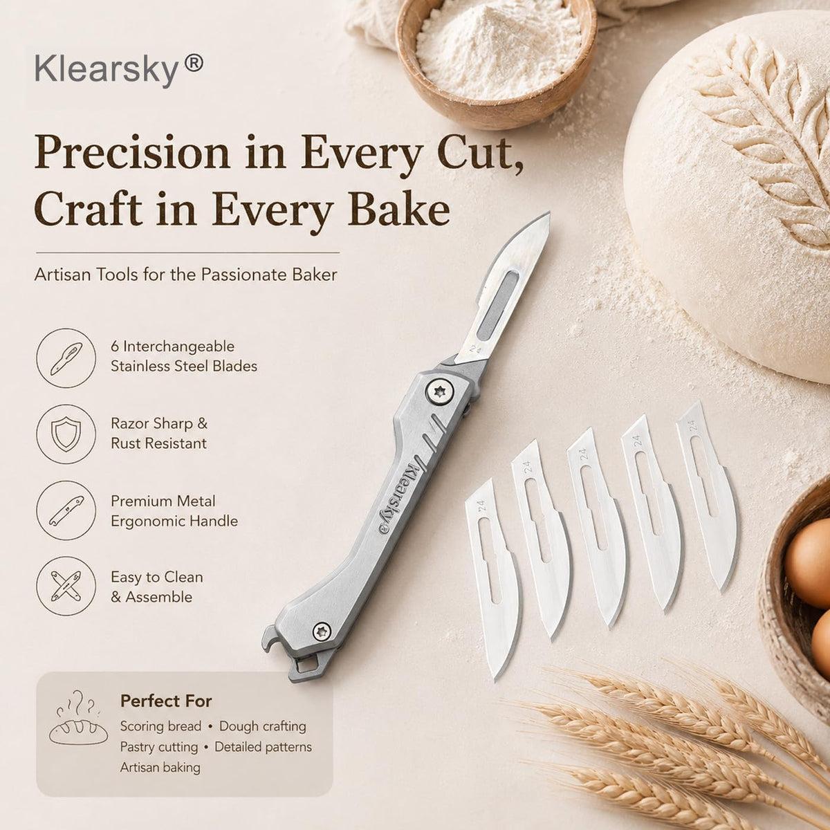 Premium Bread Lame, Stainless Steel Sourdough Scoring Tool with Foldable Safe Design, Bread Dough Scoring Knife with 5 Replacement Blades