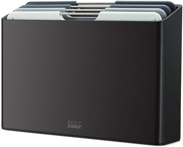 Folio 4-Piece Colour coded Cutting Board Set, Slimline case for organized Kitchen storage, Graphite