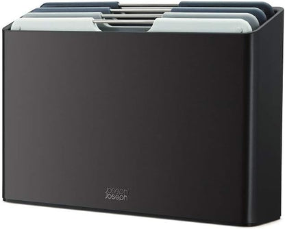 Folio 4-Piece Colour coded Cutting Board Set, Slimline case for organized Kitchen storage, Graphite