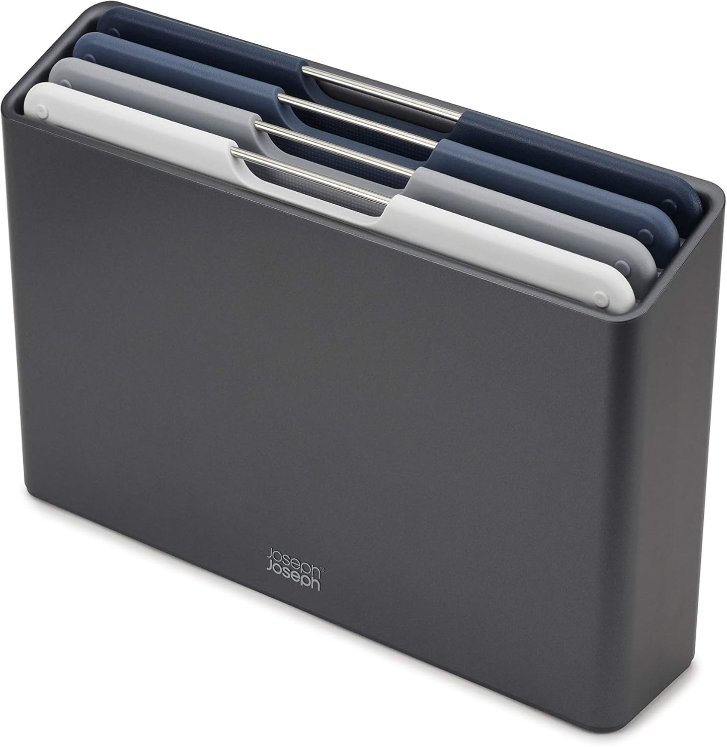Folio 4-Piece Colour coded Cutting Board Set, Slimline case for organized Kitchen storage, Graphite