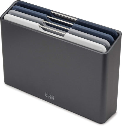 Folio 4-Piece Colour coded Cutting Board Set, Slimline case for organized Kitchen storage, Graphite