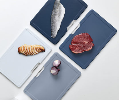 Folio 4-Piece Colour coded Cutting Board Set, Slimline case for organized Kitchen storage, Graphite