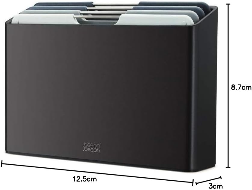 Folio 4-Piece Colour coded Cutting Board Set, Slimline case for organized Kitchen storage, Graphite