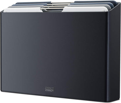 Folio 4-Piece Colour coded Cutting Board Set, Slimline case for organized Kitchen storage, Graphite