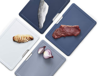 Folio 4-Piece Colour coded Cutting Board Set, Slimline case for organized Kitchen storage, Graphite