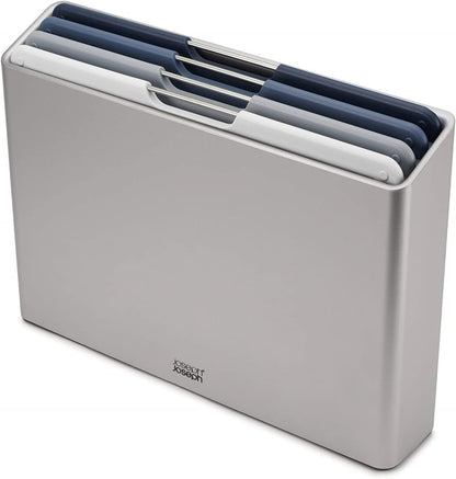 Folio 4-Piece Colour coded Cutting Board Set, Slimline case for organized Kitchen storage, Graphite