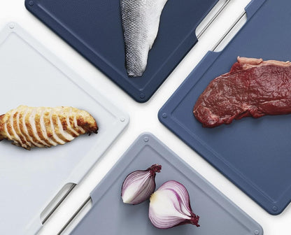Folio 4-Piece Colour coded Cutting Board Set, Slimline case for organized Kitchen storage, Graphite