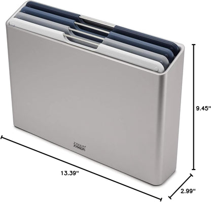 Folio 4-Piece Colour coded Cutting Board Set, Slimline case for organized Kitchen storage, Graphite