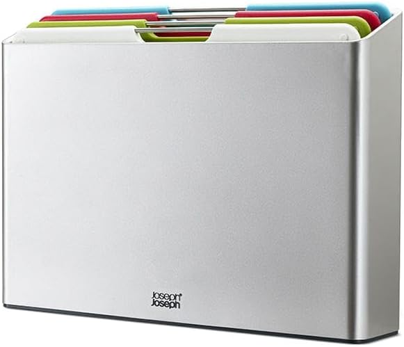 Folio 4-Piece Colour coded Cutting Board Set, Slimline case for organized Kitchen storage, Graphite