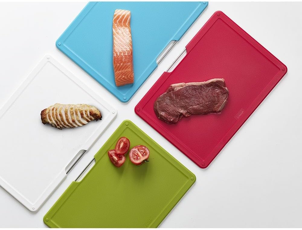 Folio 4-Piece Colour coded Cutting Board Set, Slimline case for organized Kitchen storage, Graphite