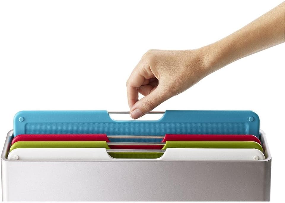 Folio 4-Piece Colour coded Cutting Board Set, Slimline case for organized Kitchen storage, Graphite