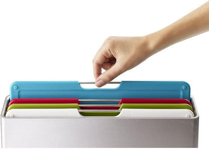 Folio 4-Piece Colour coded Cutting Board Set, Slimline case for organized Kitchen storage, Graphite