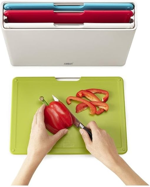 Folio 4-Piece Colour coded Cutting Board Set, Slimline case for organized Kitchen storage, Graphite