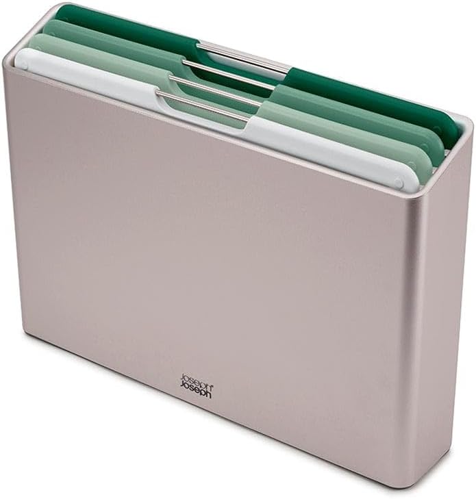 Folio 4-Piece Colour coded Cutting Board Set, Slimline case for organized Kitchen storage, Graphite