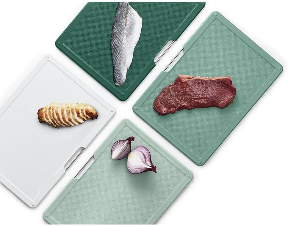 Folio 4-Piece Colour coded Cutting Board Set, Slimline case for organized Kitchen storage, Graphite