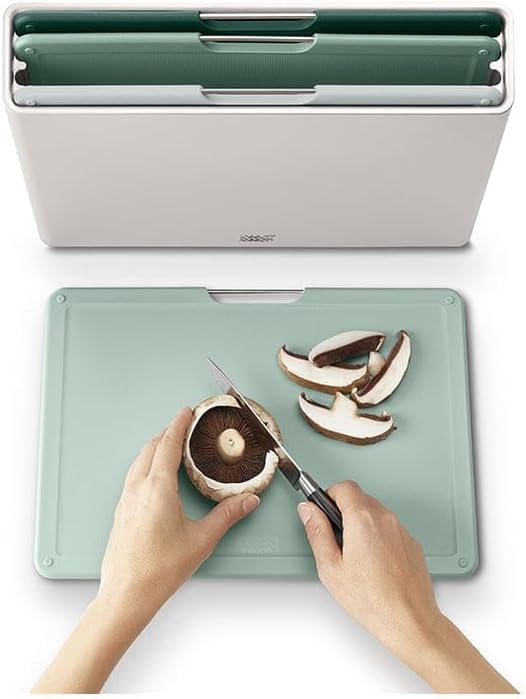 Folio 4-Piece Colour coded Cutting Board Set, Slimline case for organized Kitchen storage, Graphite