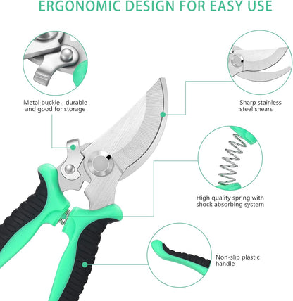 5‑Piece Garden Pruning Shears Set with Gloves & Storage Bag – Stainless Steel Trimming Scissors for Flowers, Herbs & Small Branches – Ergonomic Gardening Tools Kit (Multi-color)