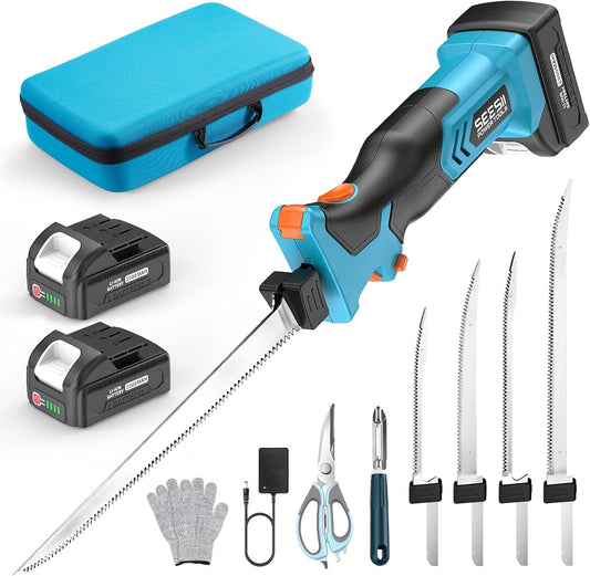 Cordless Electric Fillet Knife with 4 Blades, 100 Mins High Speed Filet Knife for Fish, Ergonomic Non-Slip Grip, Safty Lock, Carry Bag Kit for Filleting and Meat Slicing