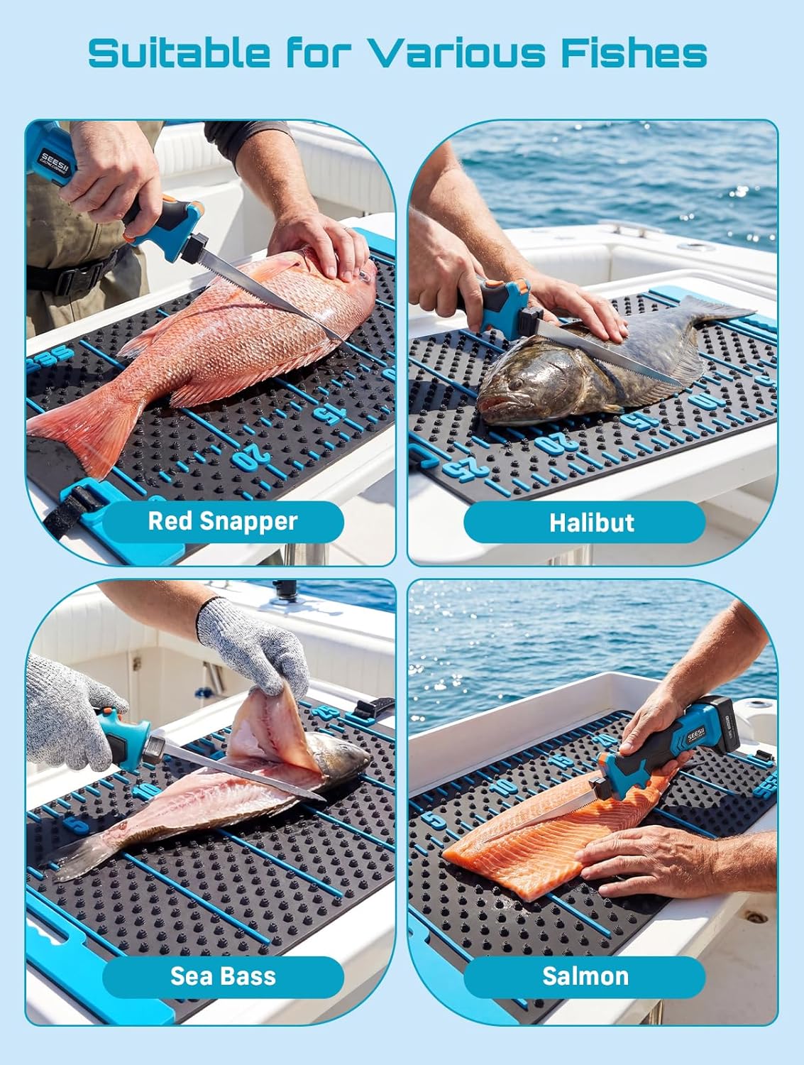 Cordless Electric Fillet Knife with 4 Blades, 100 Mins High Speed Filet Knife for Fish, Ergonomic Non-Slip Grip, Safty Lock, Carry Bag Kit for Filleting and Meat Slicing