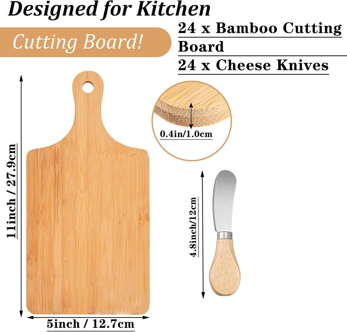 24 Pcs Bamboo Cutting Board Set with 24 Pcs Cheese Knives, 11" x 5" Individual Charcuterie Boards, Blank Laser Engraving Boards & Butter Knives Bulk Set, Perfect for Kitchen, Gifts, Home Decor