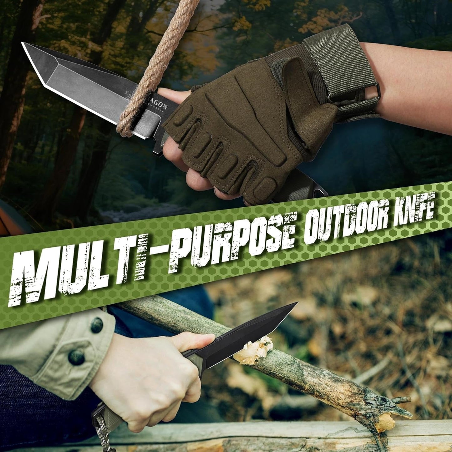 Fixed Blade Knife - Full Tang Handle Black