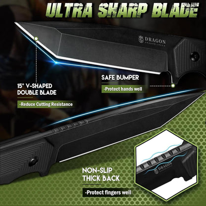 Fixed Blade Knife - Full Tang Handle Black