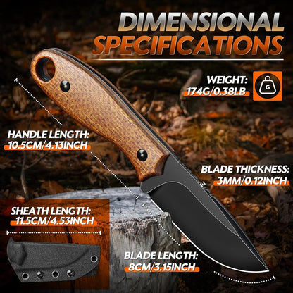 Fixed Blade Knife - Full Tang Handle Black