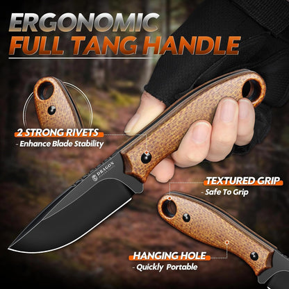 Fixed Blade Knife - Full Tang Handle Black