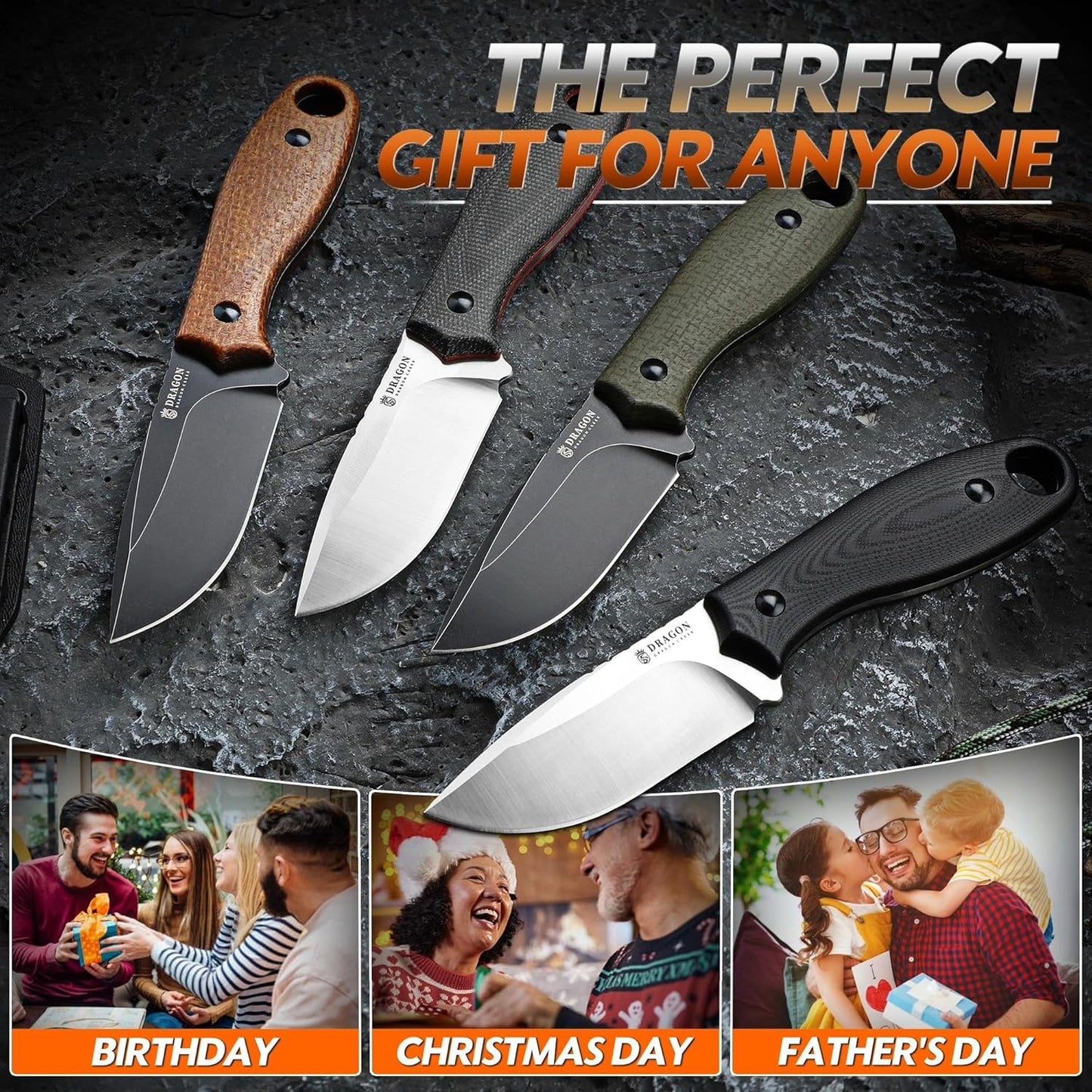 Fixed Blade Knife - Full Tang Handle Black