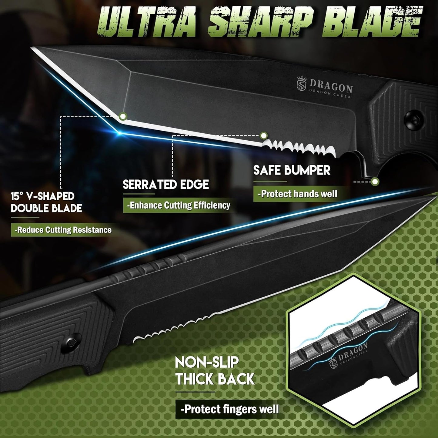 Fixed Blade Knife - Full Tang Handle Black