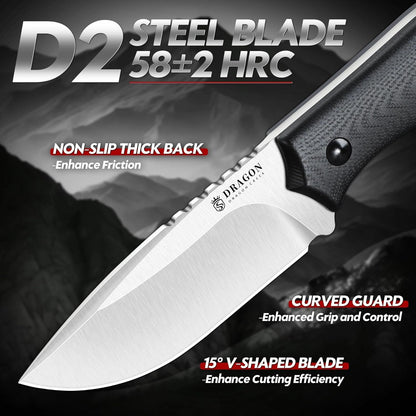Fixed Blade Knife - Full Tang Handle Black