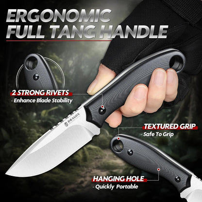 Fixed Blade Knife - Full Tang Handle Black