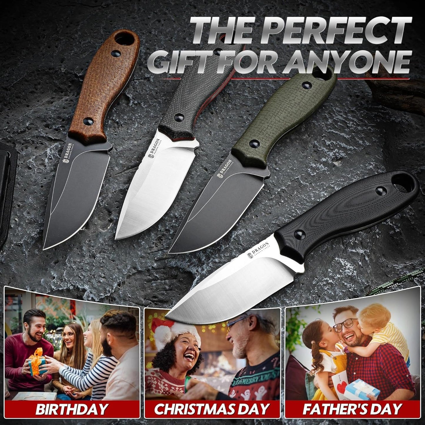 Fixed Blade Knife - Full Tang Handle Black