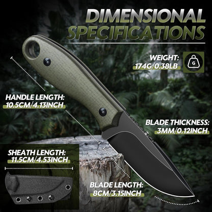 Fixed Blade Knife - Full Tang Handle Black