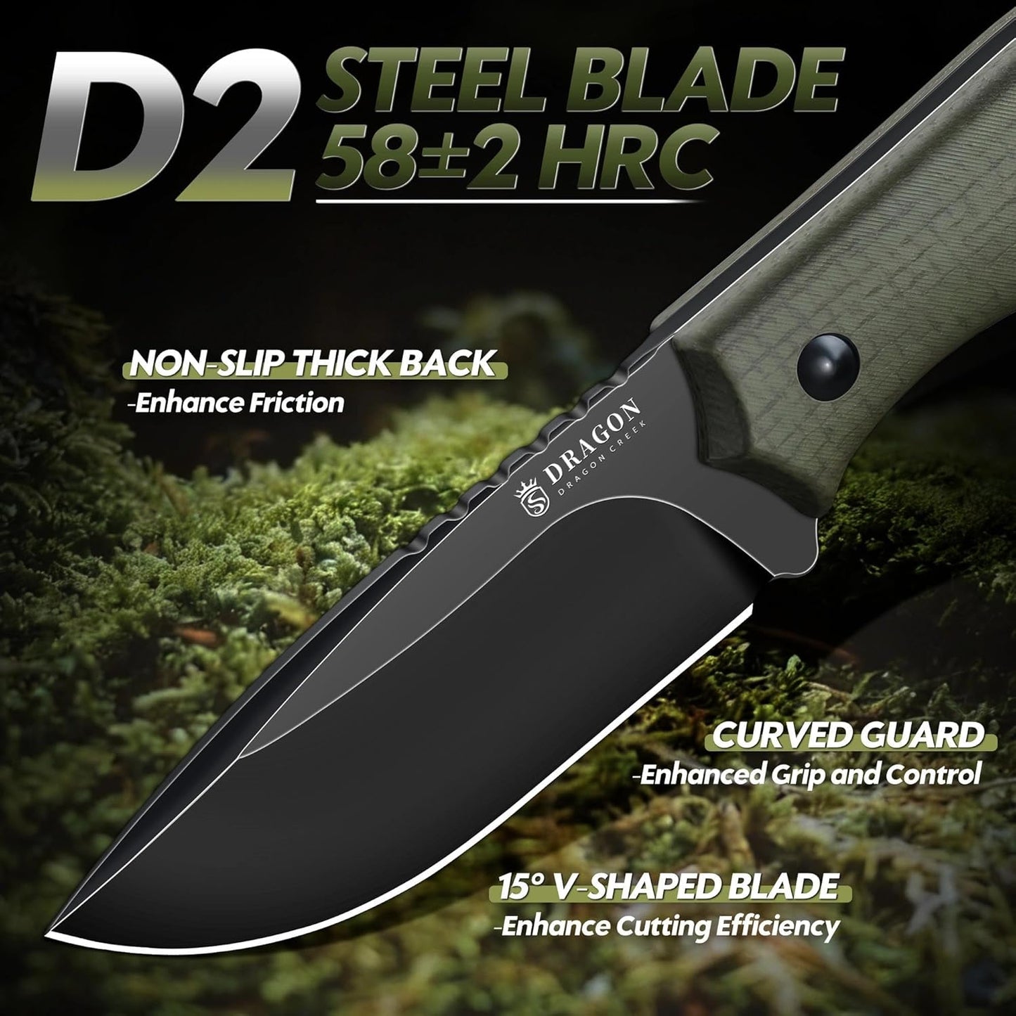 Fixed Blade Knife - Full Tang Handle Black