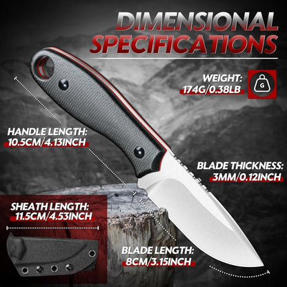 Fixed Blade Knife - Full Tang Handle Black