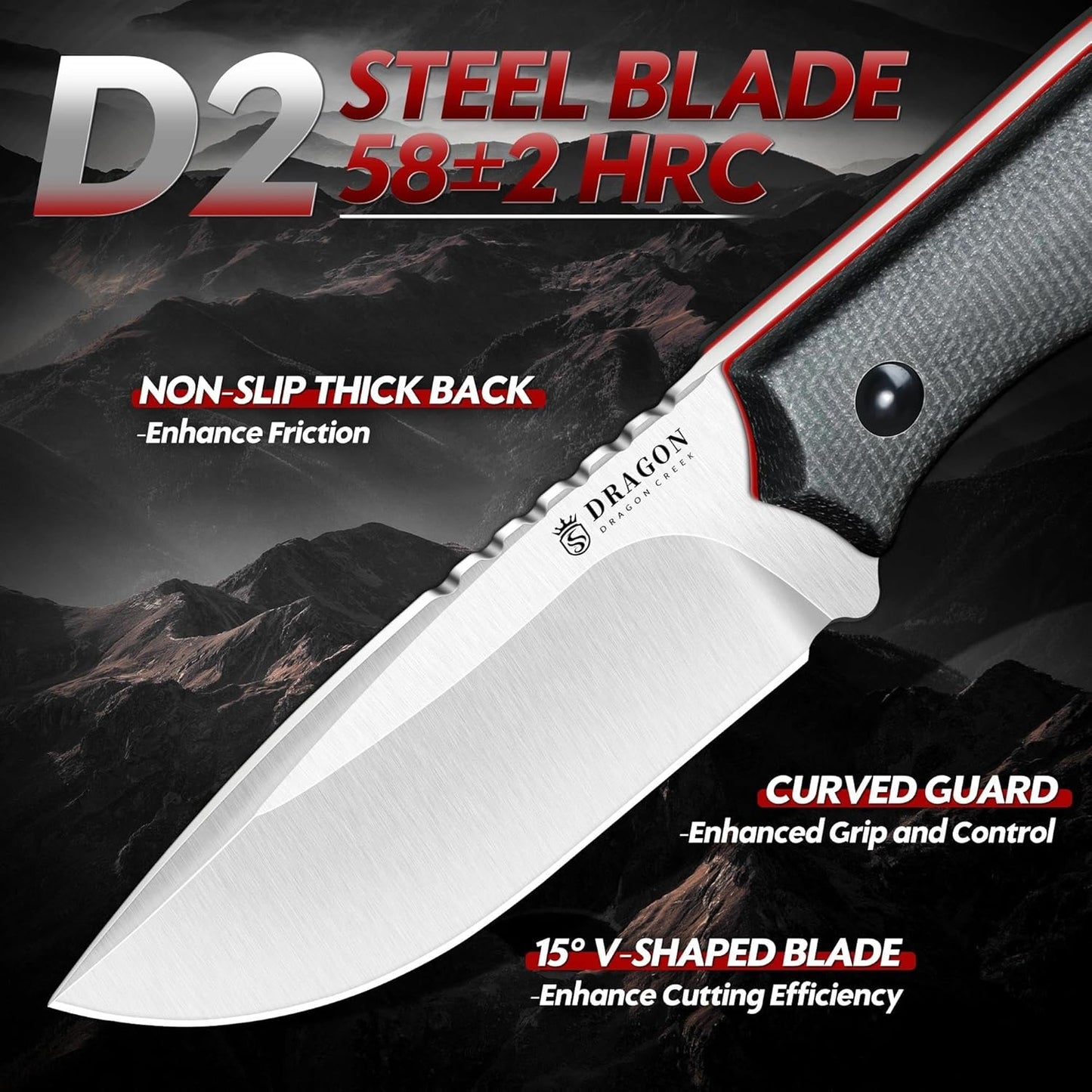 Fixed Blade Knife - Full Tang Handle Black